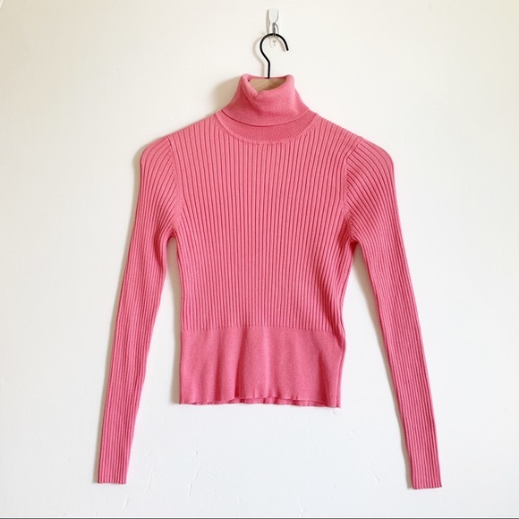 LIKE NEW Zara Cropped Pink Ribbed Turtleneck Long Sleeve Bubblegum Cute - Picture 2 of 7